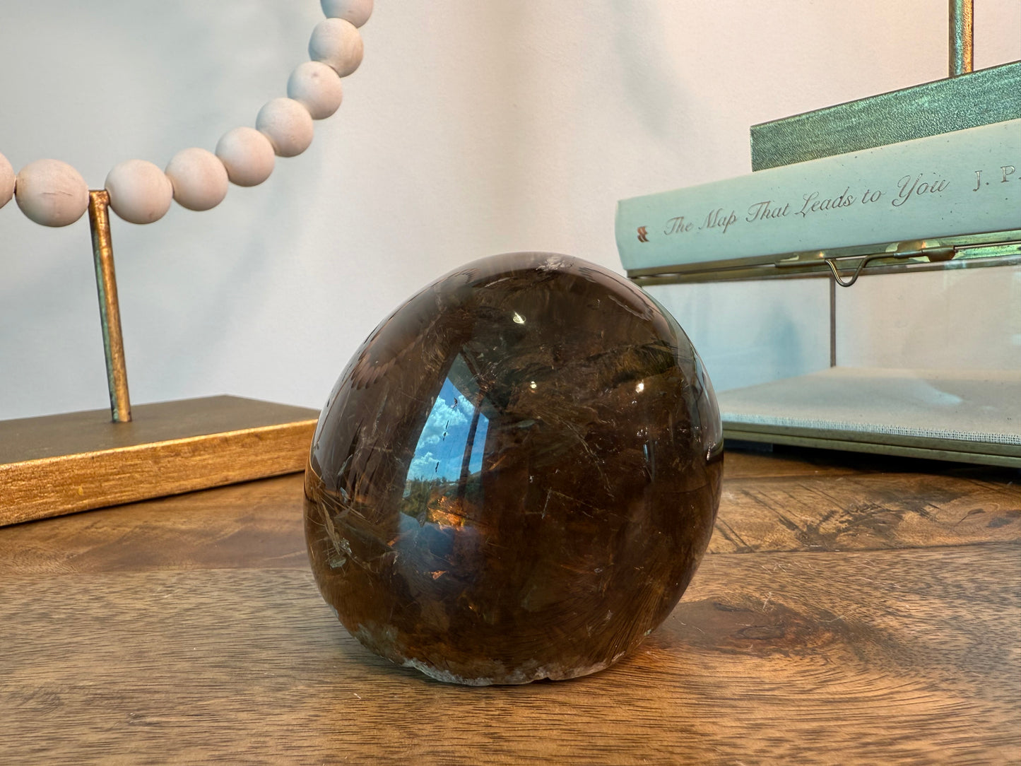Smoky Garden Rutile Sphere with Natural Flat Base