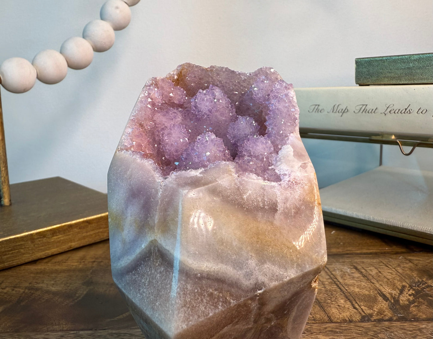 Lavender Amethyst Druzy Freeform on Banded Chalcedony