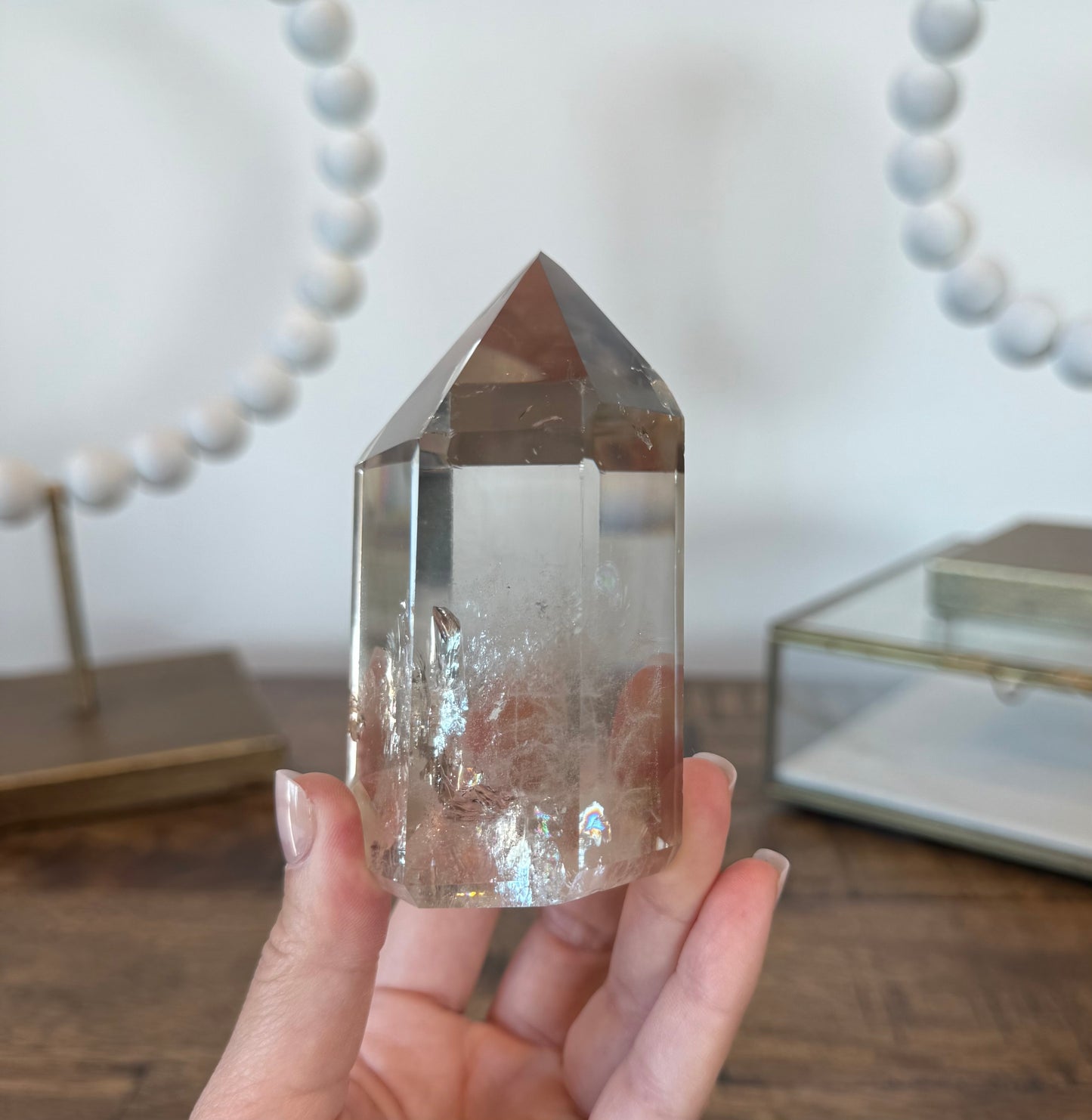 Light Smoky Quartz Tower with Rainbows and Phantom