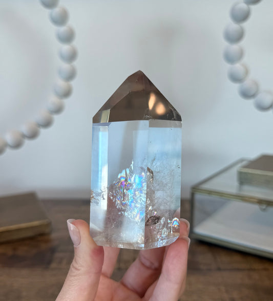 Light Smoky Quartz Tower with Rainbows and Phantom
