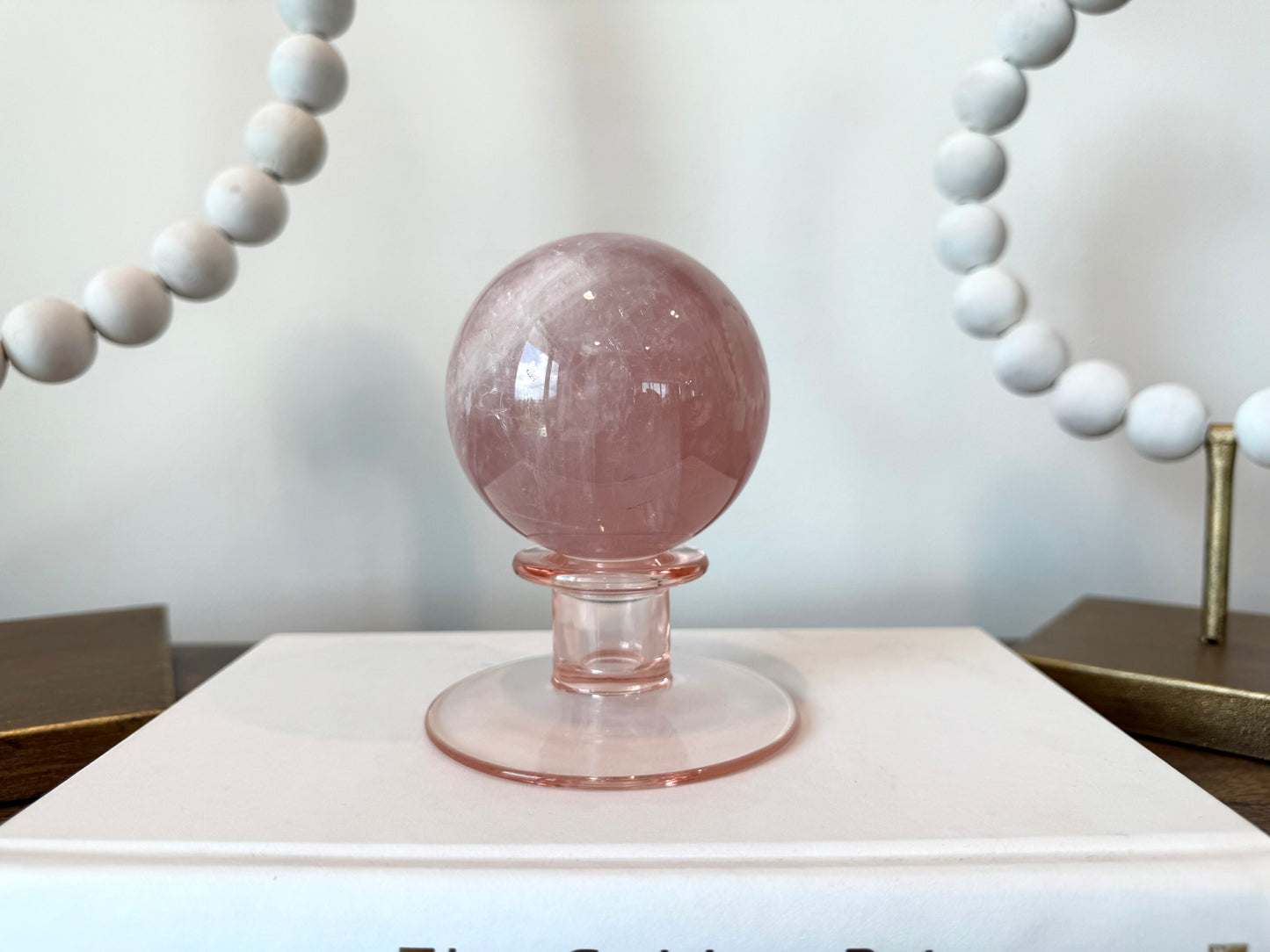 Star Rose Quartz Sphere on Vintage Glass Base