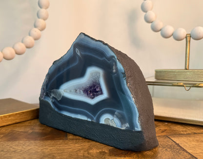Blue Banded Agate Cathedral with Druzy Amethyst Center