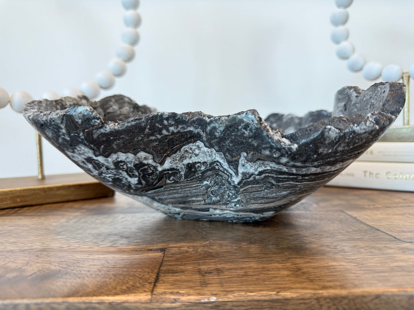 Espresso Swirl Onyx Calcite Wavy Statement Bowl