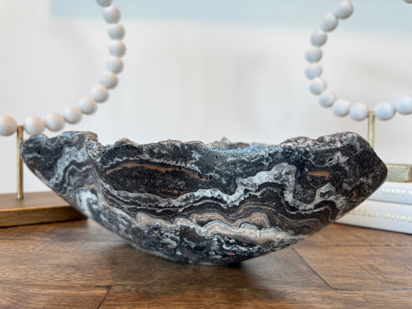 Espresso Swirl Onyx Calcite Wavy Statement Bowl