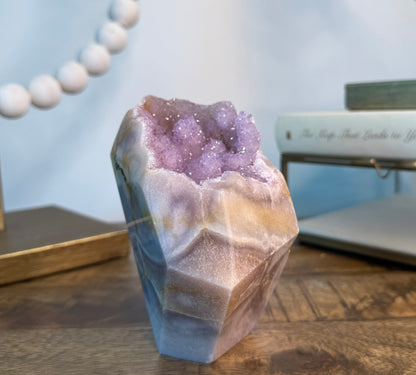 Lavender Amethyst Druzy Freeform on Banded Chalcedony