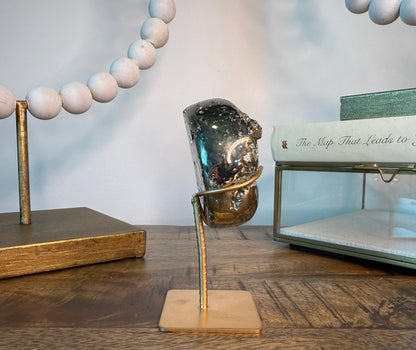 Petite Druzy Pyrite Crescent Moon on Stand