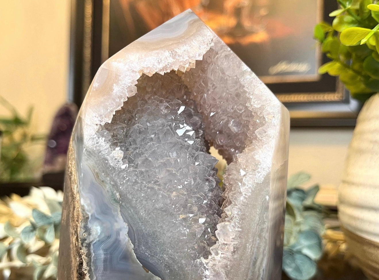 Agate Tower with Double Druzy Portal, Blue Banding, and Earthy Basalt