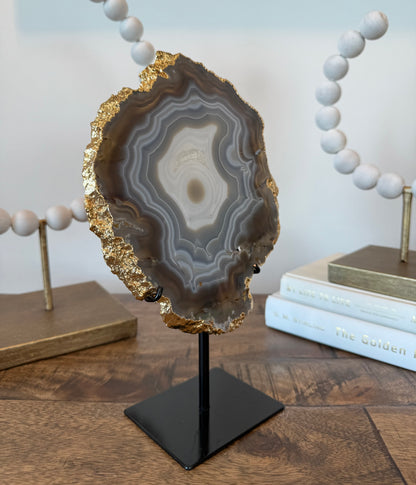 Natural Banded Agate Slab with Gold Electroplating