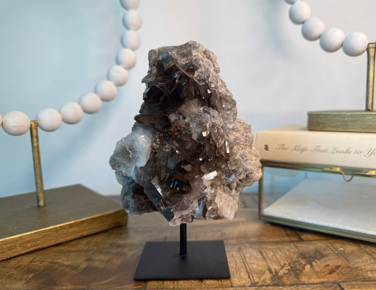 Statement Smoky Quartz Cluster on Stand