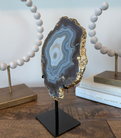 Natural Banded Agate Slab with Gold Electroplating