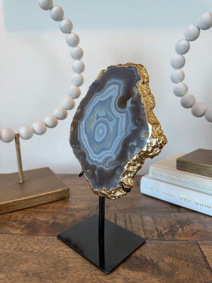 Natural Banded Agate Slab with Gold Electroplating
