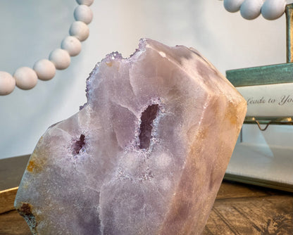 Lavender Amethyst Druzy Freeform on Banded Chalcedony