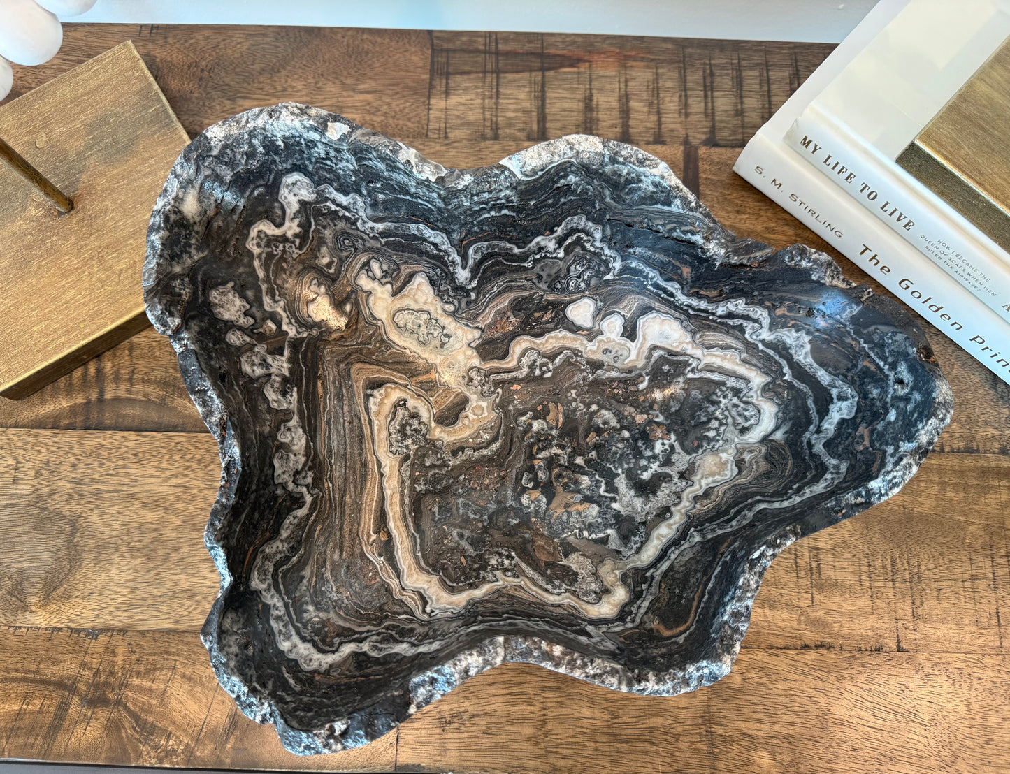 Espresso Swirl Onyx Calcite Wavy Statement Bowl