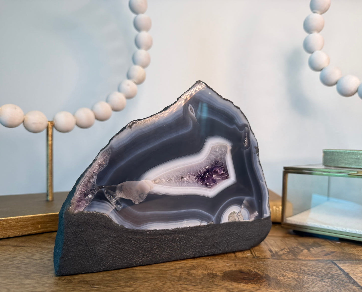 Blue Banded Agate Cathedral with Druzy Amethyst Center
