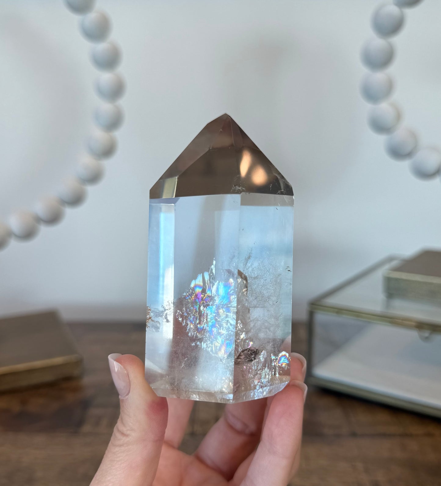 Light Smoky Quartz Tower with Rainbows and Phantom
