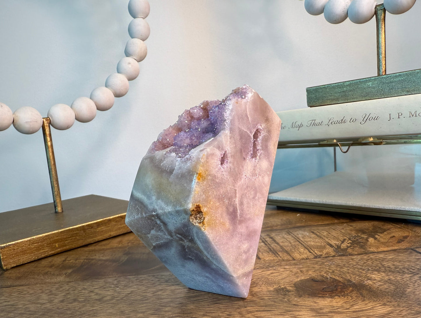 Lavender Amethyst Druzy Freeform on Banded Chalcedony