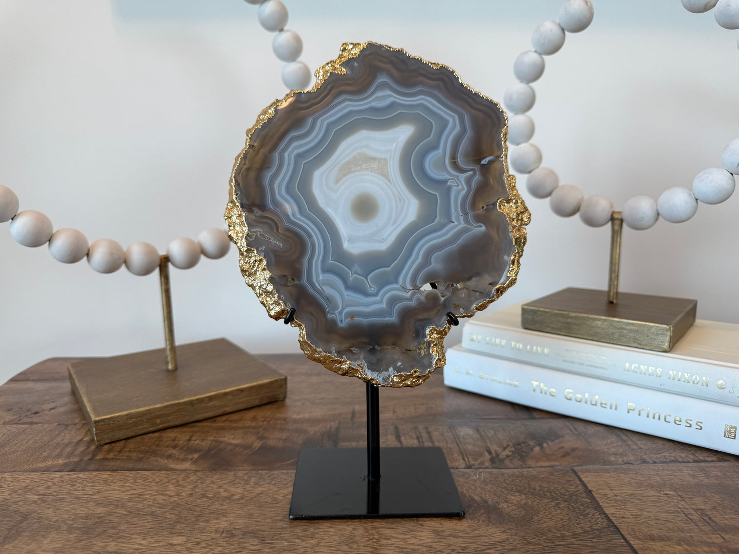 Natural Banded Agate Slab with Gold Electroplating