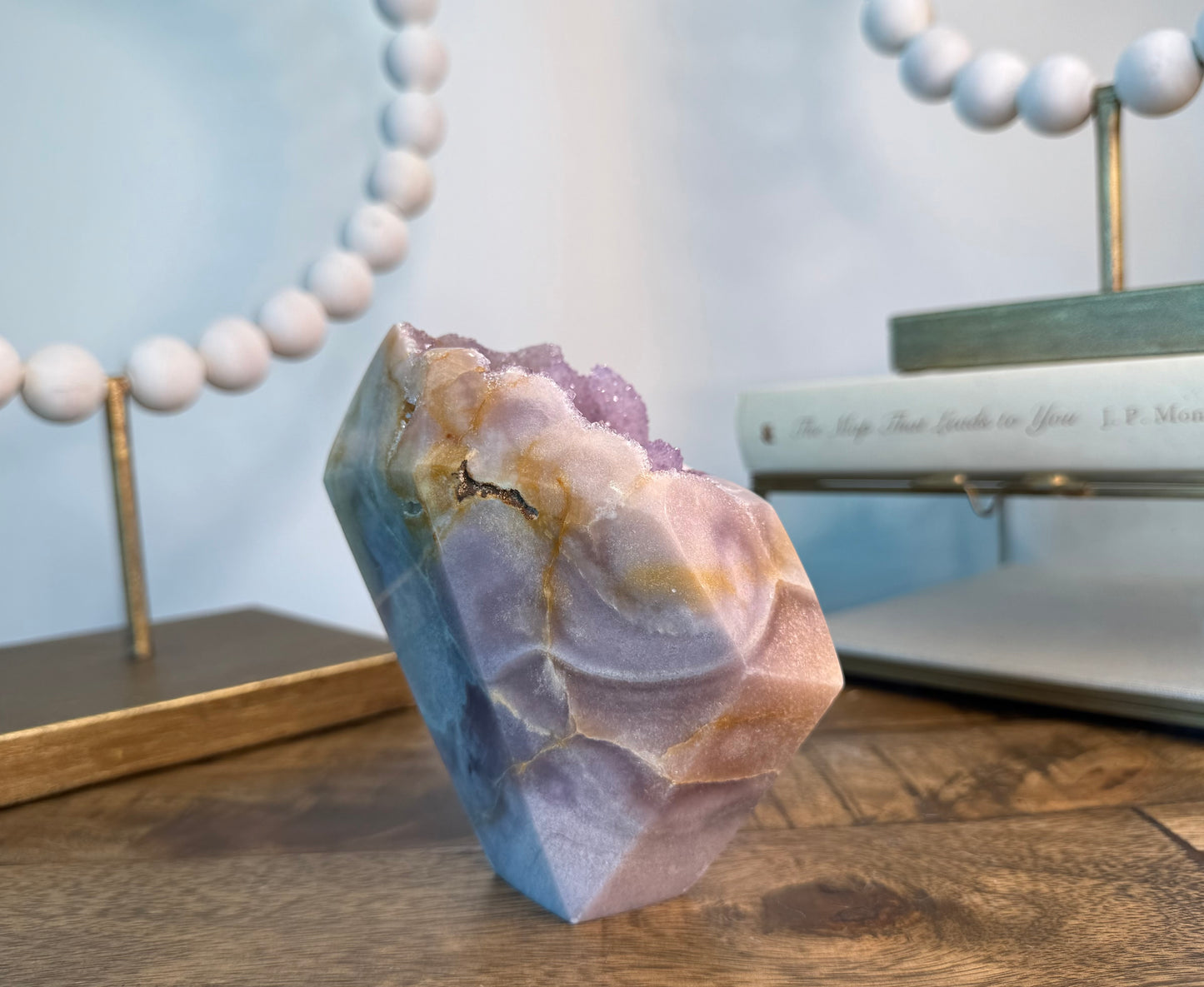 Lavender Amethyst Druzy Freeform on Banded Chalcedony