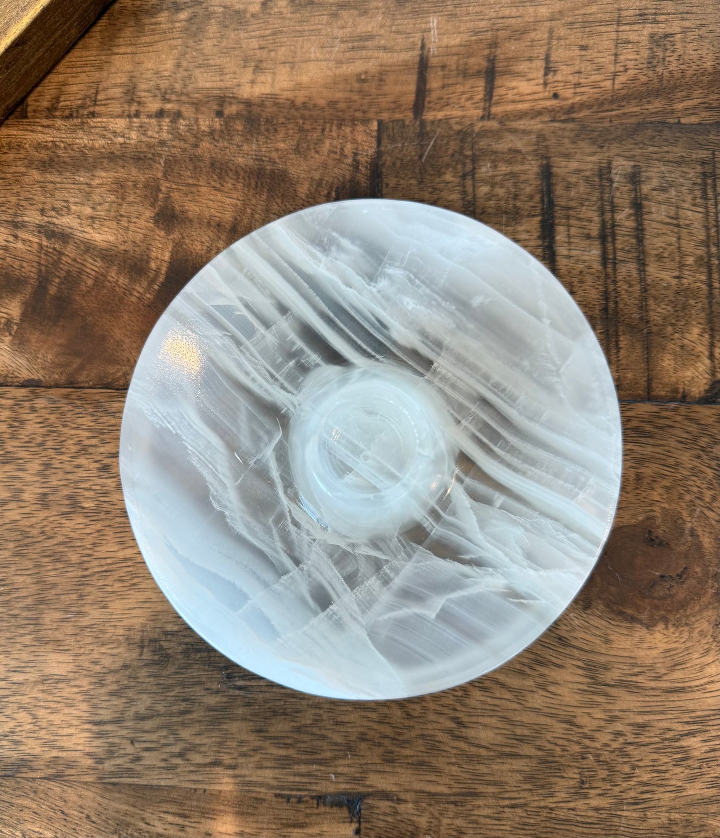 White Onyx Set: Banded Calcite Candle Holder and Palo Santo Holder