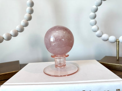 Star Rose Quartz Sphere on Vintage Glass Base