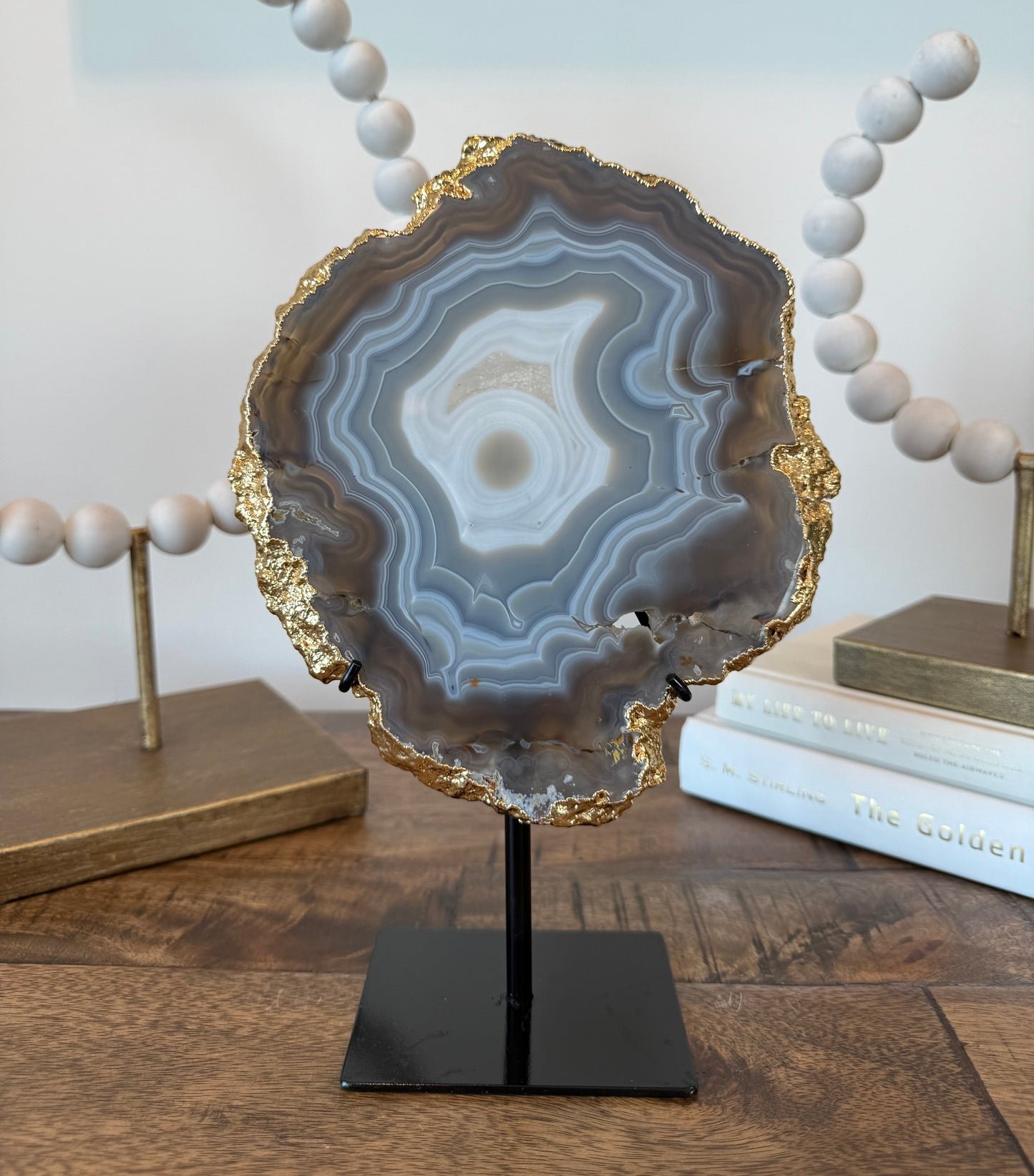 Natural Banded Agate Slab with Gold Electroplating