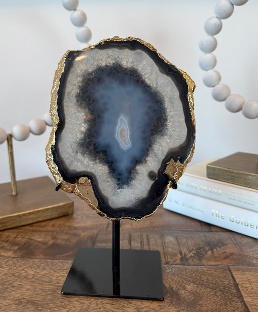 Milky Way agate slice on stand