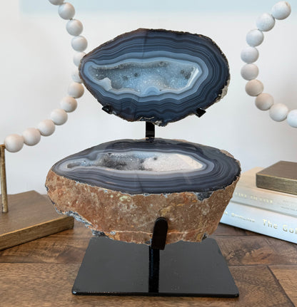 Blue banded agate geode jewelry box