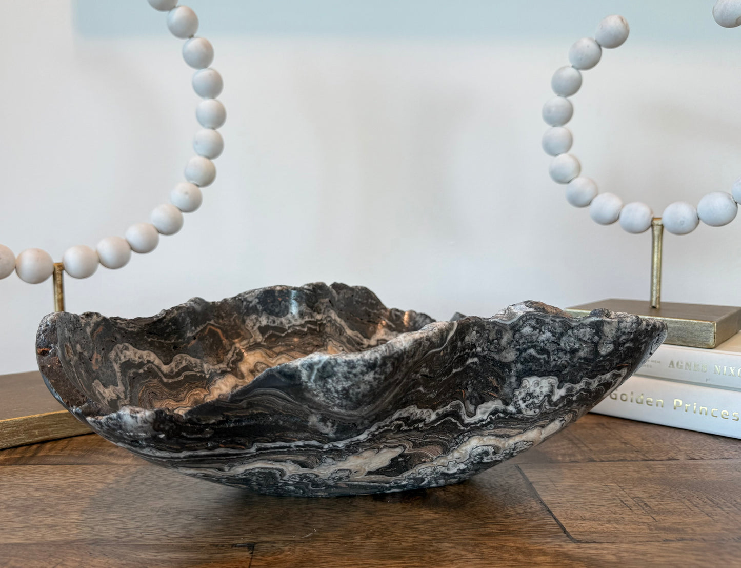 Espresso Swirl Onyx Calcite Wavy Statement Bowl