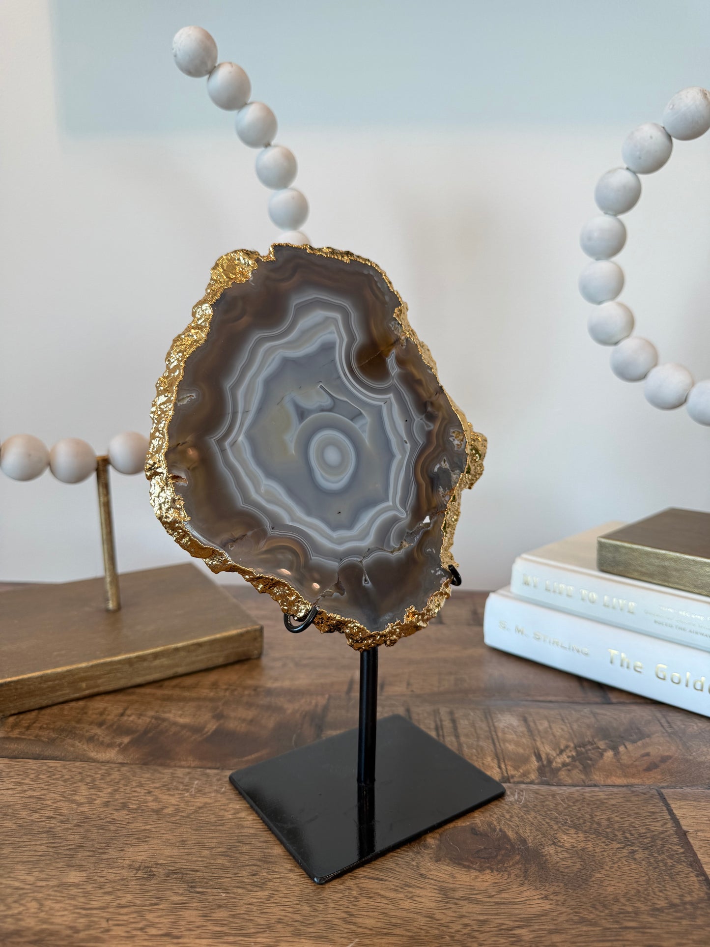 Natural Banded Agate Slab with Gold Electroplating