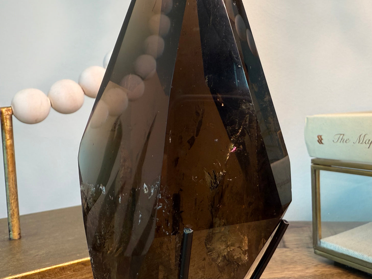 Smoky Quartz with Limonite Skyscraper Inclusion on Stand