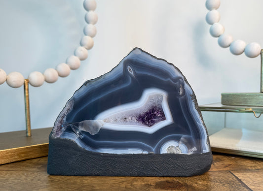 Blue Banded Agate Cathedral with Druzy Amethyst Center