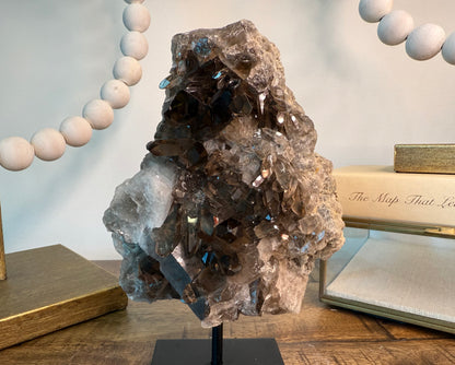 Statement Smoky Quartz Cluster on Stand