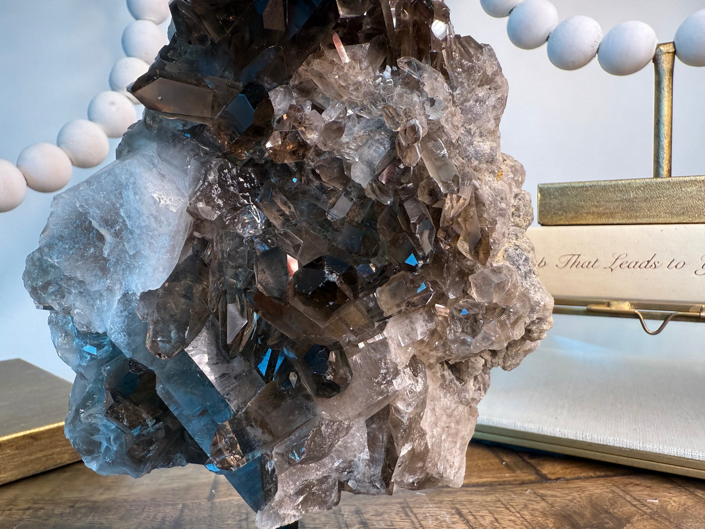 Statement Smoky Quartz Cluster on Stand