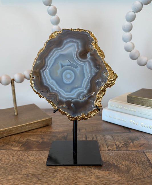 Natural agate slab on stand