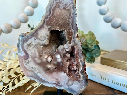 Berry Pink Amethyst with Blue Banding on Stand