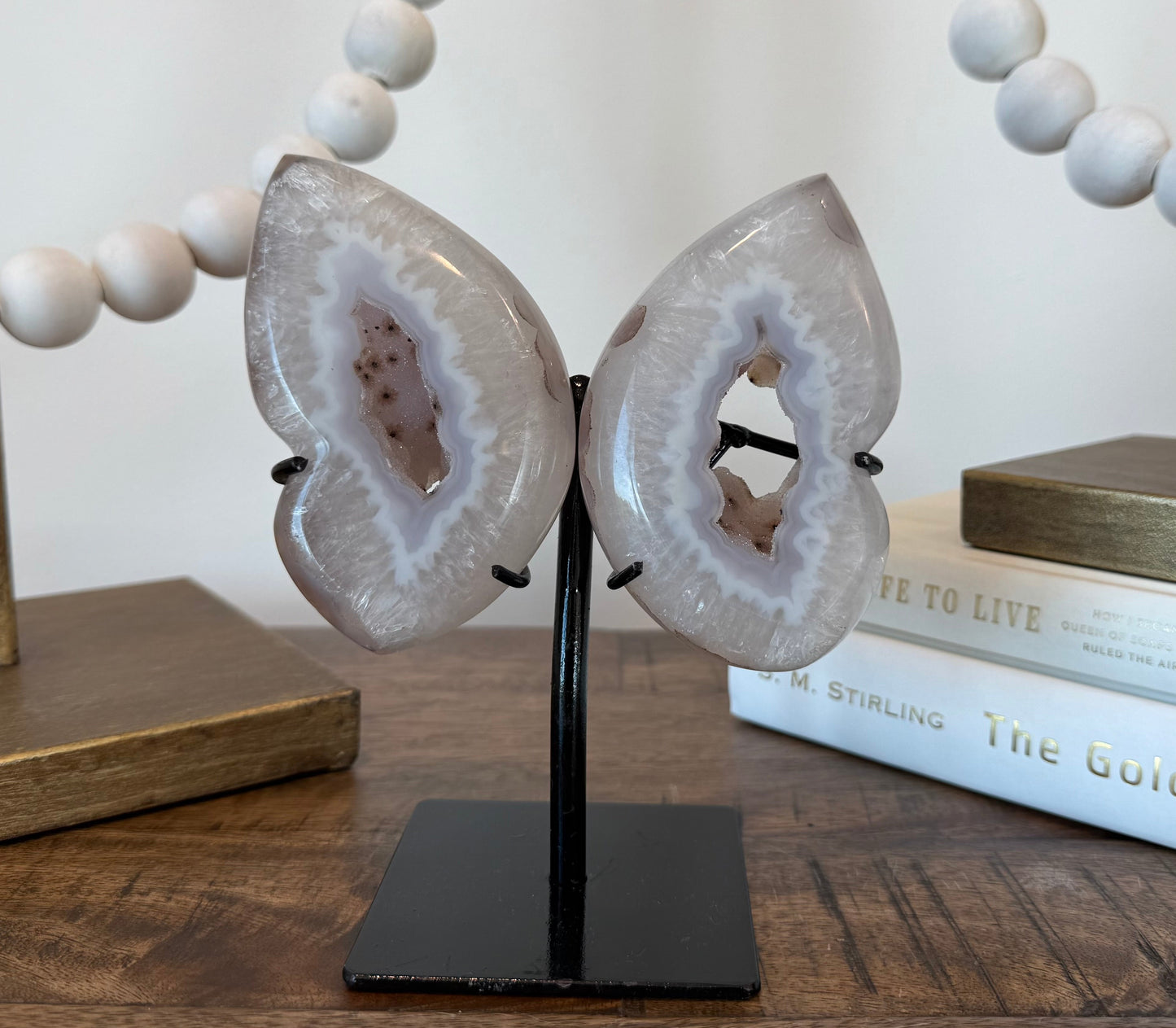 White lavender agate butterfly wings decor