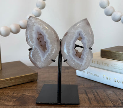 White lavender agate butterfly wings decor