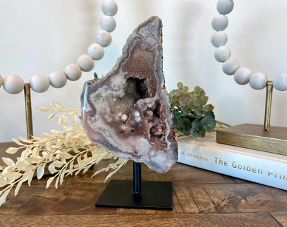 Berry Pink Amethyst with Blue Banding on Stand