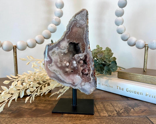 Berry Pink Amethyst with Blue Banding on Stand
