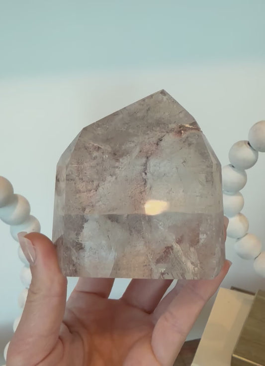Scenic White Garden Quartz with Delicate Black Rutile and Iridescence - Collector’s Grade