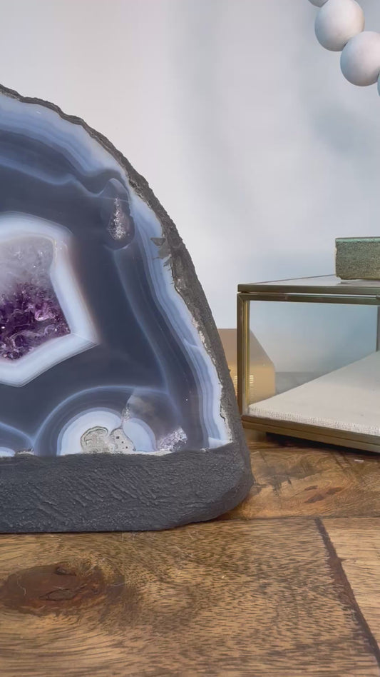 Blue Banded Agate Cathedral with Druzy Amethyst Center