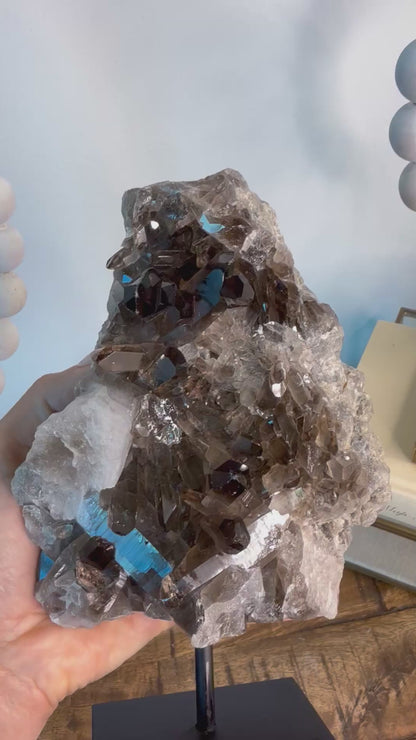 Statement Smoky Quartz Cluster on Stand