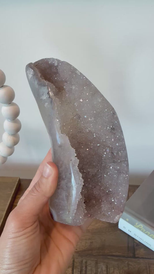 Crescent Druzy Gray Agate