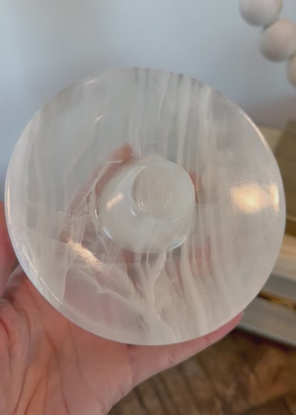 White Onyx Set: Banded Calcite Candle Holder and Palo Santo Holder
