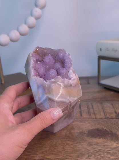 Lavender Amethyst Druzy Freeform on Banded Chalcedony