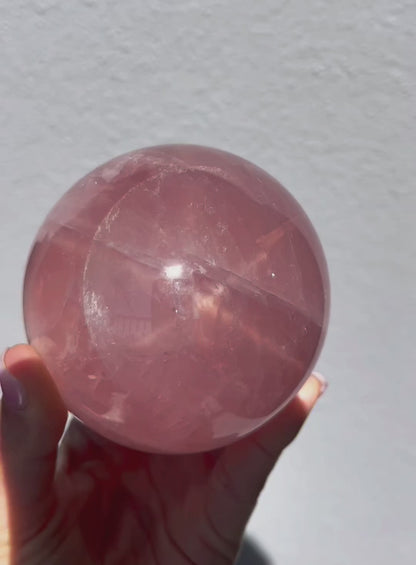 Star Rose Quartz Sphere on Vintage Glass Base