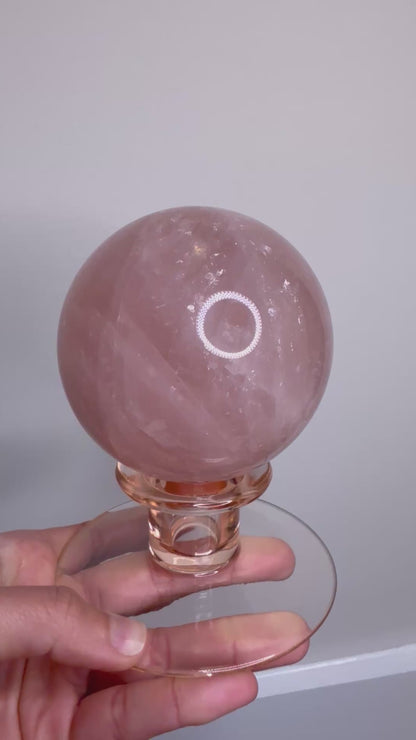 Star Rose Quartz Sphere on Vintage Glass Base