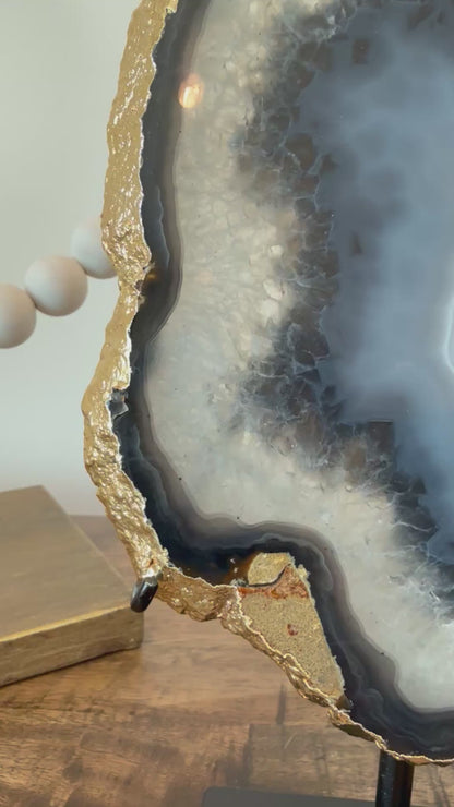 Milky Way Agate Slab with Gold Electroplating