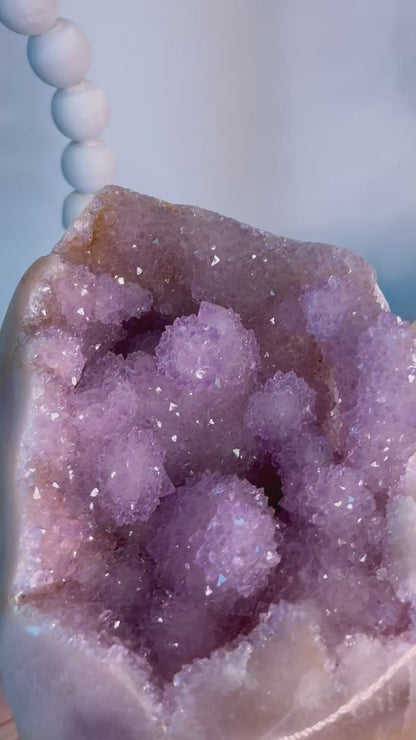 Lavender Amethyst Druzy Freeform on Banded Chalcedony