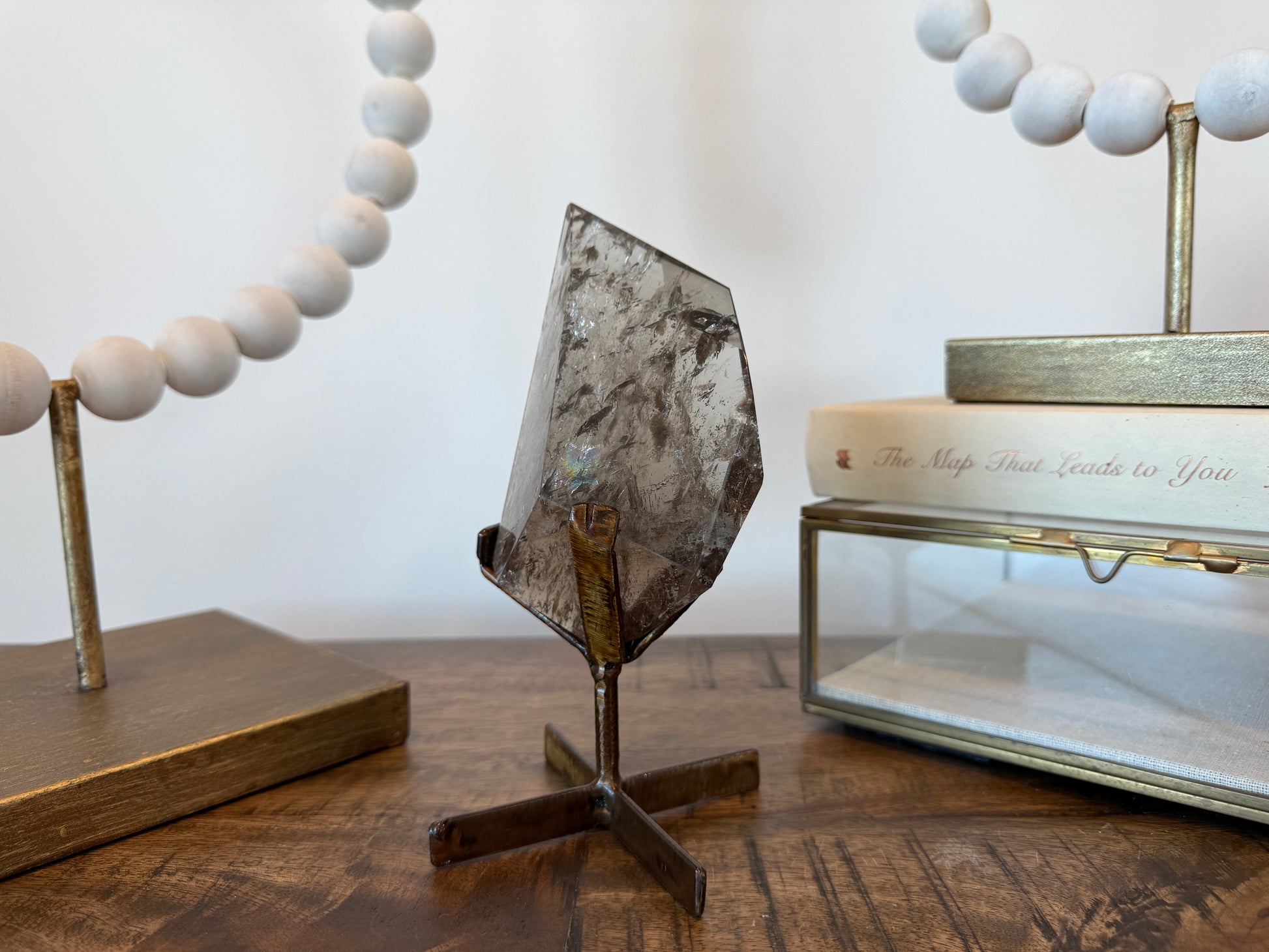 smoky quartz on stand